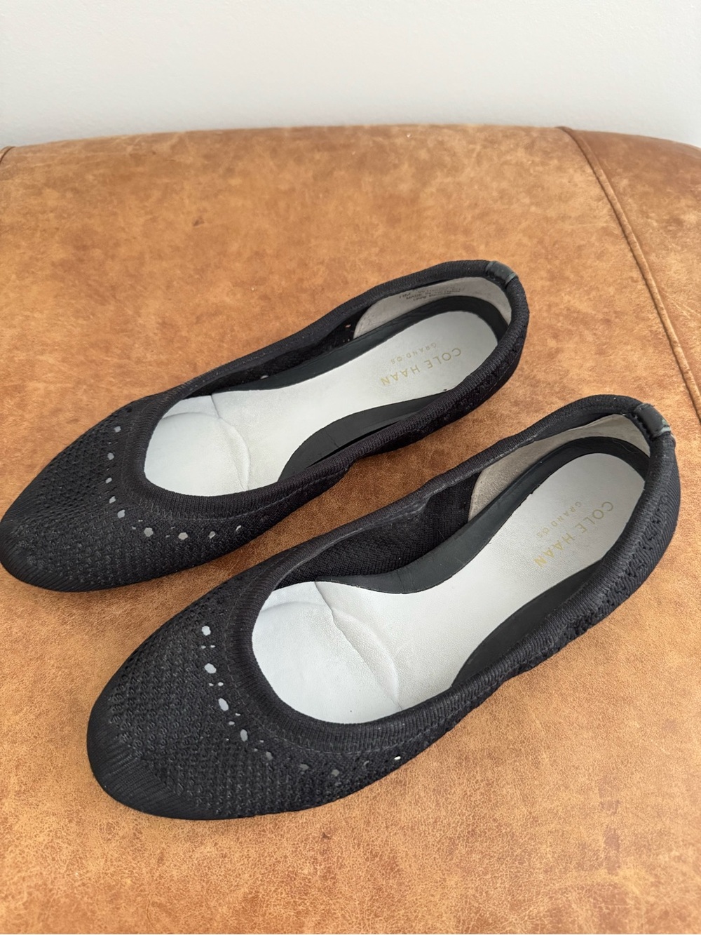 Cole Haan Grand.OS Black Knit Ballet Flats